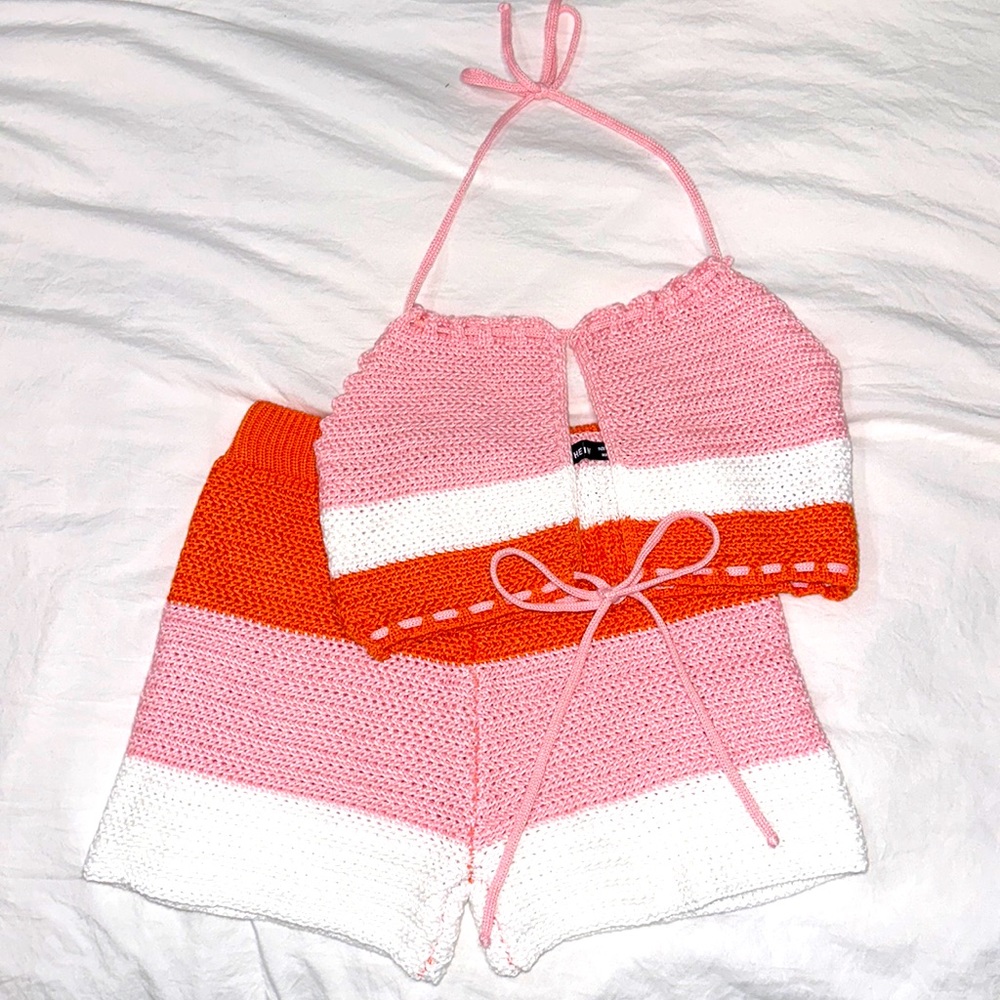 SHEIN: Colorblock Tie Backless Cover up Top & Shorts. Medium. Never worn.